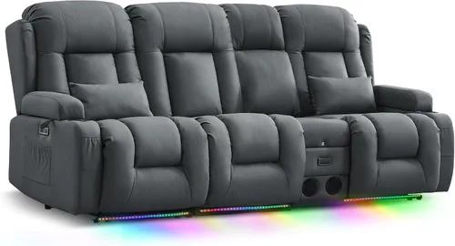 Miniatura 10 de TUNYI Sofá Reclinable Eléctrico Loveseat con Masaje y Calor, Asientos de Cine en Casa con Consola, Sofá Reclinable RV Loveseat con USB/Toma