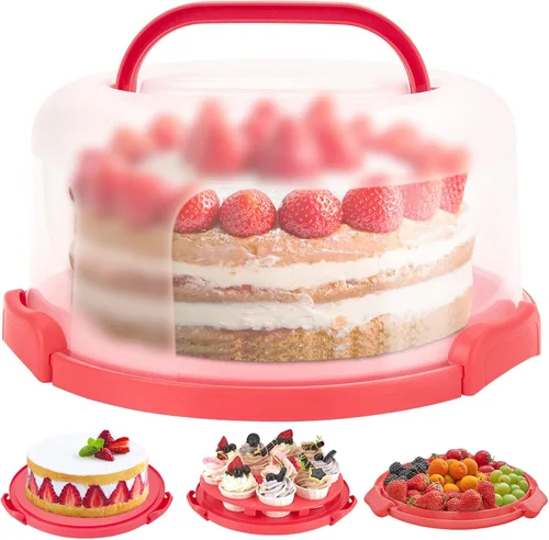 Miniatura 10 de Ohuhu - Porta pasteles con tapa y asa, recipientes para pasteles sin BPA para pasteles de 10 pulgadas con 2 asas, cubierta de plástico con base