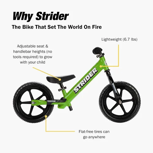 Miniatura 6 de Strider Bicicleta deportiva de 12 pulgadas – Bicicleta de equilibrio sin pedal para niños de 1 a 4 años – Incluye almohadilla de seguridad, asiento