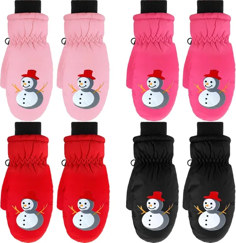 Liitrsh 4 pares de guantes de nieve para niños, guantes de esquí cálidos de invierno para niños y niñas, guantes de nieve para clima frío para esquí
