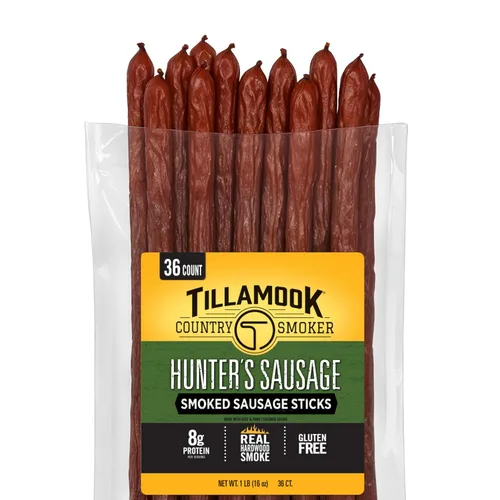 Tillamook Country Smoker - Salchichas ahumadas, salchicha Hunter's, 16 onzas (paquete de 36 palitos de carne), ahumadas con madera dura auténtica,