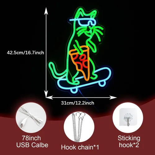 Miniatura 2 de Letrero de neón LED de monopatín para decoración de pared, pizza, luz de neón regulable con USB, para dormitorio, pizza, restaurante, tienda