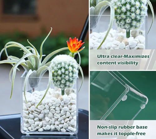 Miniatura 3 de Kamehame Jarrón de acrílico transparente, jarrón de 6 x 6 x 6 pulgadas de ancho para centros de mesa, macetas para suculentas, jarrones de flores