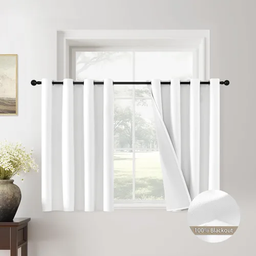 Miniatura 131 de ChrisDowa Cortinas 100% Opacas de Abedul Sólido de 45 Pulgadas de Largo, 2 Paneles para Dormitorio y Sala de Estar, Estilo Granja Oscurecedoras
