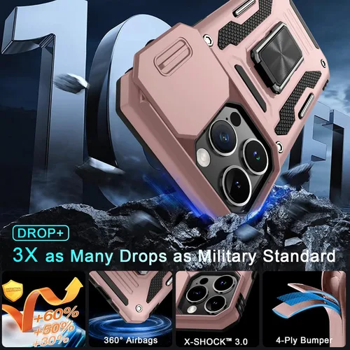 Miniatura 333 de DEERLAMN Funda para iPhone Xs Max con funda deslizante para cámara + protector de pantalla, soporte giratorio de anillo de grado militar a prueba