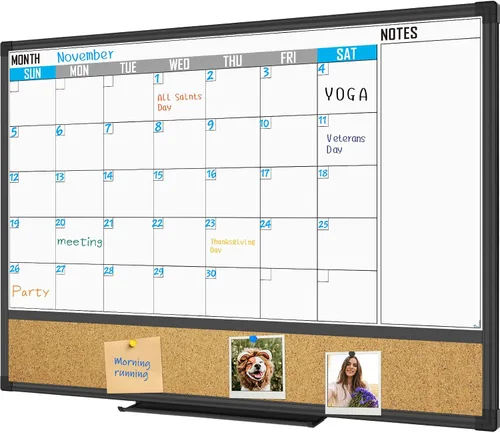 XBoard Calendario de Pizarra Blanca de Borrado en Seco 36 X 24 Pulgadas - Calendario Combinado de Pizarra Blanca Mensual, Pizarra Blanca Magnética +