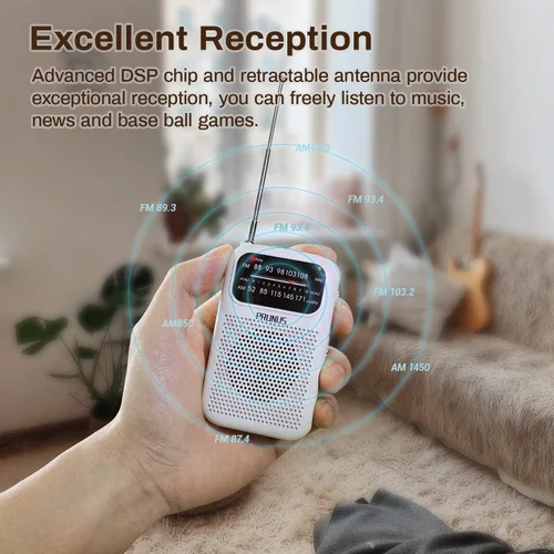 Miniatura 6 de PRUNUS J-189 Radio FM Bluetooth AM, radio portátil de bolsillo pequeño con doble altavoz graves pesados, radios de bolsillo PRUNUS J-777 portátil AM