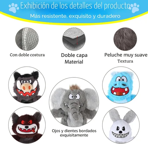 Miniatura 2 de Bzonsmart Paquete de 5 Juguetes Chirriantes para Perros. Juguetes de Masticación de Peluche Resistentes para Perros. Juguetes Interactivos