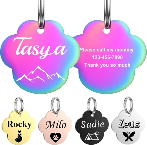 Miniatura 13 de GISUREY - Etiquetas de perro grabadas para mascotas, de acero inoxidable, etiquetas personalizadas de nombre de perro y gato, etiquetas de Hueso