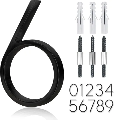 Miniatura 12 de Número flotante de casa de acero inoxidable de 5 pulgadas, números de casa modernos de metal, número de decoración de buzón con kit de clavos, negro