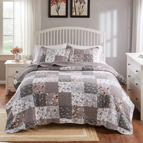 Miniatura 6 de Barefoot Bungalow GL-1812AMST Giulia - Juego de edredón individual, color gris