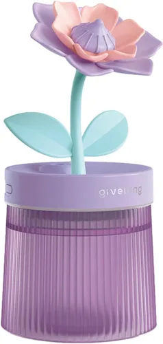Humidificador de niebla fría de 8.8 fl oz con linda flor, humidificador USB con luz, difusor de aceite esencial, difusor de aceite de aromaterapia
