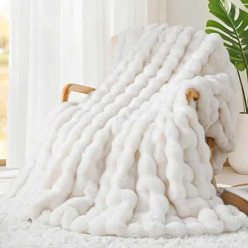 Touchat - Manta de lujo de 1000GSM de pelo sintético de conejo, cobija súper pesada y cálida y acogedora para sofá, cama, sillón, esponjosa, Blanco