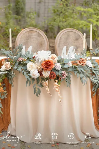 Miniatura 7 de Ling's moment Guirnalda de flores de otoño de 9 pies para decoraciones de fondo - Flores de arco de boda, eucalipto y rosa, guirnalda floral O