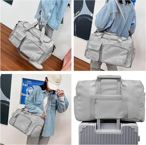 Miniatura 6 de Bolsa deportiva de gimnasio con compartimento para zapatos, bolsa de viaje con bolsillo separado seco húmedo para hombres y mujeres, bolsa de noche