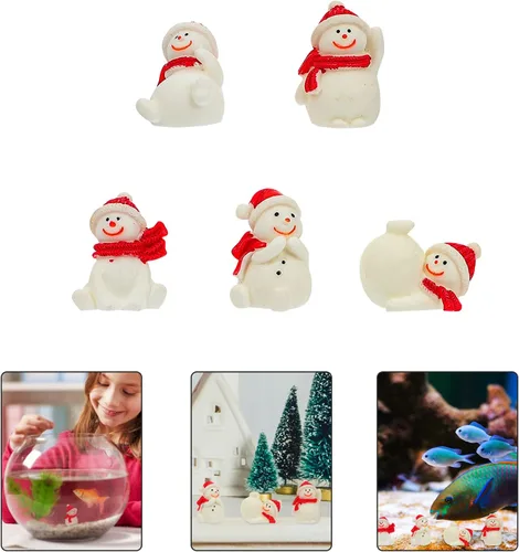 Miniatura 9 de balacoo 5 piezas de resina de muñeco de nieve de Navidad decoración de acuario elegante pecera paisajismo adorno para decoración de vacaciones