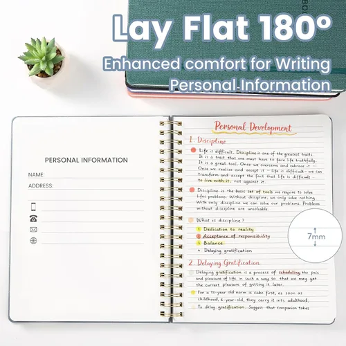 Miniatura 5 de Cuaderno de espiral – Cuaderno grande de tapa dura de 8.5 x 10.98 pulgadas con banda elástica y bolsillo, 180 páginas, diario plano de alambre