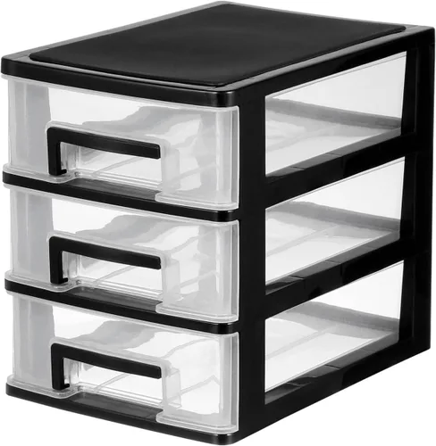Cajones de almacenamiento de escritorio apilables de plástico, organizador de almacenamiento de 3 cajones, caja organizadora pequeña, estuche de