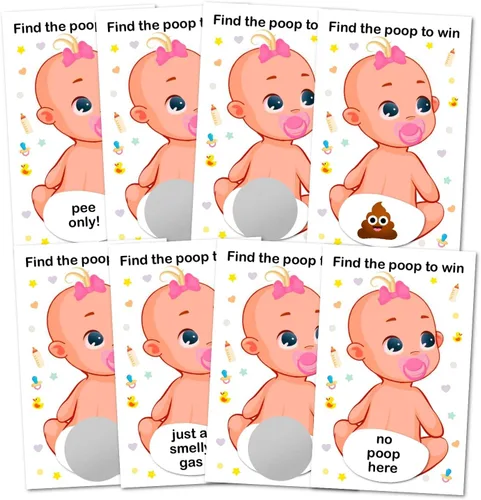 RokAPary Baby Shower Girl Scratch Off Poop Game, encuentra la caca para ganar, juegos tontos fáciles de jugar, idea divertida, actividad