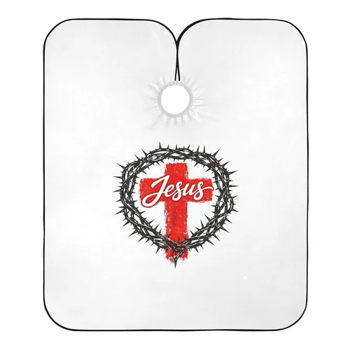 ALAZA Capa de peluquería profesional de 55 x 65 pulgadas, diseño de cruz cristiana de Jesús impermeable, con cierre a presión, para hombres y mujeres