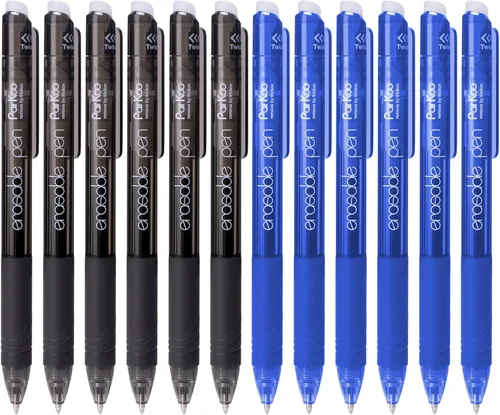 Miniatura 10 de ParKoo Bolígrafos de gel retráctiles borrables de 0.028 in, 12 bolígrafos negros de punta fina, hacen desaparecer los errores, escritura suave