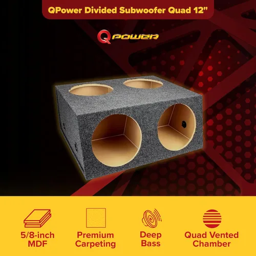Miniatura 7 de QPower Quad Easy Set - Caja de altavoz dividida sellada de 4 agujeros, 12 pulgadas, carcasa de subwoofer, construcción de MDF, audio para automóvil