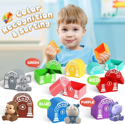 Miniatura 5 de Juguete para niños de 1, 2, 3 años o más, juguete de aprendizaje para niños pequeños con 20 animales de safari, Montessori educativo para niños, 10