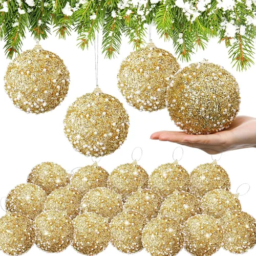 Miniatura 21 de Lyrow 24 piezas 3.15" Juego de adornos de bola de Navidad con purpurina, bola de espuma con lentejuelas colgante, decorativa, en masa, para árbol
