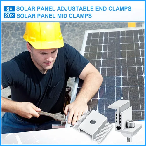 Miniatura 3 de Soporte de panel solar de 1.06 pulgadas Abrazadera media solar de aluminio con soportes de montaje Abrazaderas de 1.260-1.969 in Abrazaderas