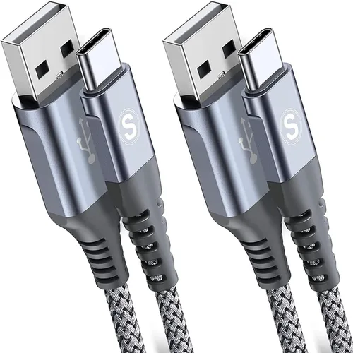 sweguard Cable USB tipo C de 3.1A de carga rápida [2 unidades, 10 pies + 6.6 pies], cargador USB-A a USB-C, cable trenzado de nailon para Samsung