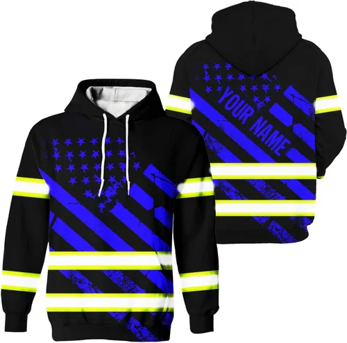 Miniatura 28 de Sudadera con Capucha de Alta Visibilidad con Bandera de EE.UU. de Color Personalizado para Hombres y Mujeres con Cintas Reflectantes, Ropa