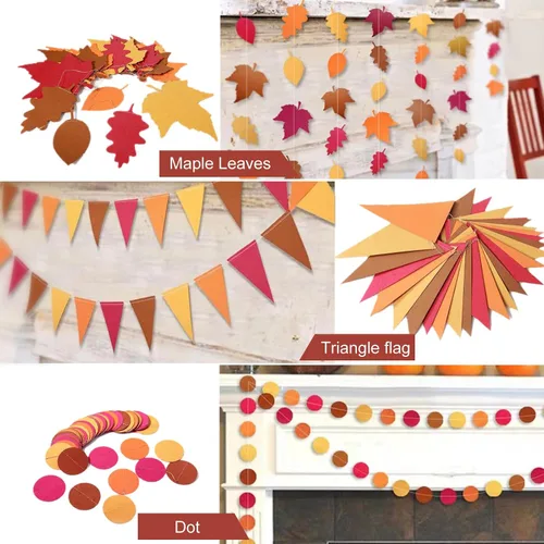 Miniatura 4 de Guirnalda de otoño con texto en inglés «Happy Felt Fall», «NO DIY», color naranja para Acción de Gracias, banderín colgante con serpentina, banderín