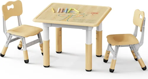 Brelley, Juego de mesa y 2 sillas para niños, escritorio y silla ajustables en altura para niños pequeños, escritorio con diseño de grafiti, para
