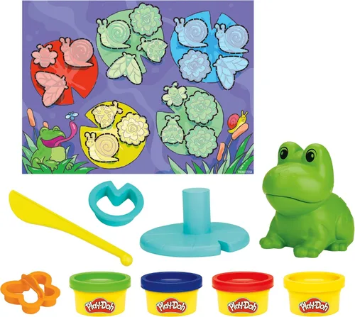 Play-Doh Frog 'n Colors - Juego de iniciación con tapete de juego, juguetes preescolares para niñas y niños de 3 años en adelante, juguete de rana y