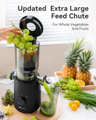 Miniatura 4 de MOKKOM Extractor de Jugo de Prensa Fría, Máquina Extractor de Jugo con Tolva de Alimentación Grande Actualizada, Alto Rendimiento de Jugo, Extractor