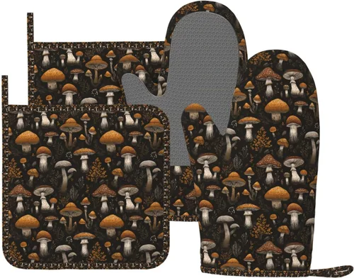 Miniatura 36 de Manoplas de horno y agarradores de ollas de mármol blanco y oro de silicona, accesorios de cocina de 4 piezas, guantes largos resistentes al calor
