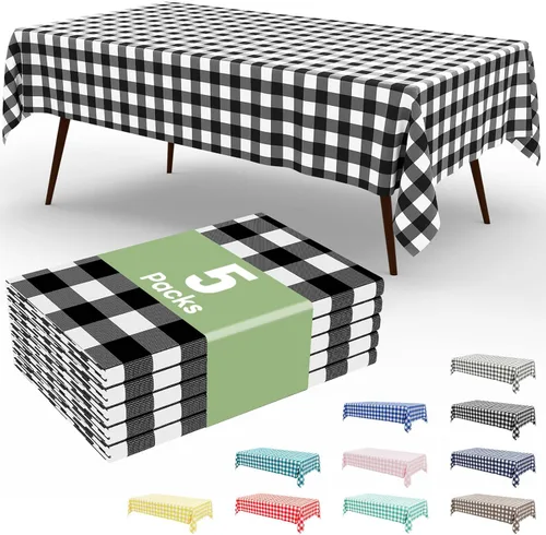 Miniatura 42 de Smiry Paquete de 3 Manteles Desechables de Cuadros Gingham Color Caqui - 54" x 72" Mantel de Plástico de Servicio Pesado, Cubiertas de Mesa
