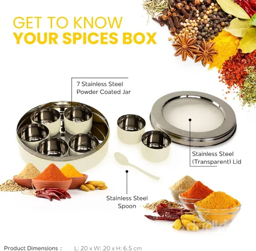 Miniatura 5 de DUDKI Homes - Caja Masala de acero inoxidable, caja de especias, Masala Dabba con organizador de cocina con tapa transparente con 7 recipientes