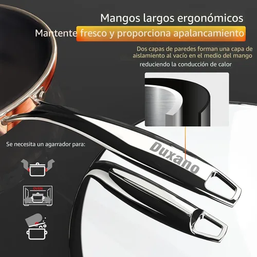 Miniatura 8 de Deluxe DUXANO - 14 ollas y sartenes saludables con revestimiento antiarañazos 9H, cerámica antiadherente de 2 capas y sin PFAS, cocción de inducción
