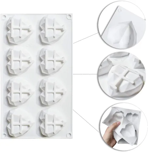 Miniatura 3 de Molde de silicona para pastel de chocolate con forma de corazón de diamante de 8 cuadrículas, molde de silicona para hornear, mousse, postre, 3D