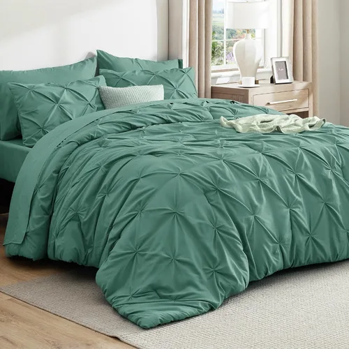 Miniatura 88 de Bedsure - Juego de edredón tamaño matrimonial verde azulado - Juego de ropa de cama tamaño matrimonial en una bolsa de 7 piezas, juego de cama 14