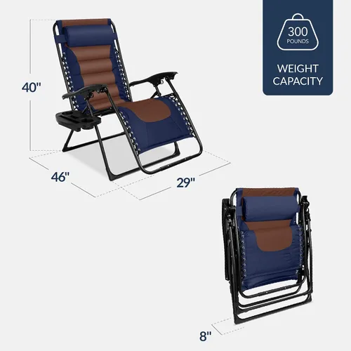 Miniatura 3 de Best Choice Products Silla acolchada de gravedad cero de gran tamaño, reclinable plegable para patio al aire libre, tumbona antigravedad XL