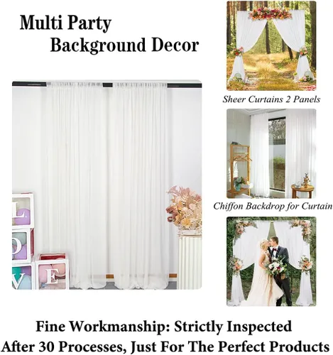 Miniatura 5 de DUOBAO 2 paneles de cortina de gasa de 29 x 96 pulgadas, cortinas transparentes de playa para sala de estar, cortinas de ventana de gasa con Blanco