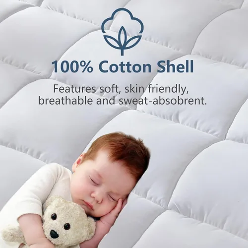 Miniatura 2 de CozyLux Protector de Colchón Tamaño Individual con Pillow Top de Algodón Refrescante, Cubrecolchón de 8-21" de Bolsillo Profundo, Funda de Colchón