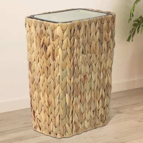 Miniatura 8 de Trongee Bote de basura bohemio con tapa, cubo de basura pequeño de ratán de 3 galones con tapa superior de presión, cesta de basura delgada
