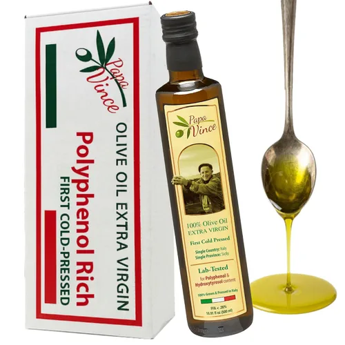 Aceite de Oliva Extra Virgen Papa Vince - Primera Prensa en Frío de Cosecha Familiar 2024/25, Rico en Polifenoles, Sutil Acabado de Pimienta, Sin