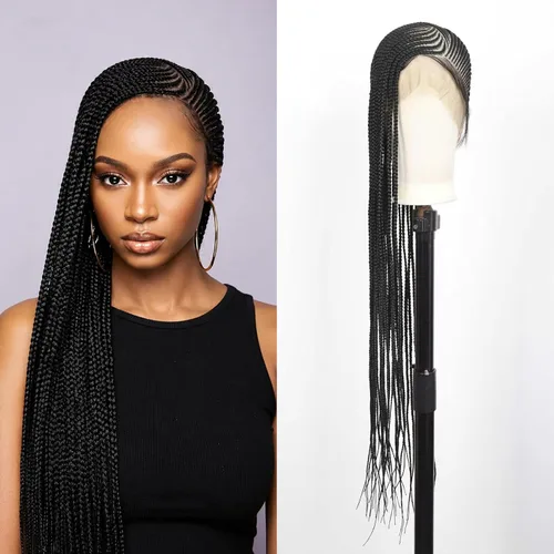 Miniatura 8 de Pelucas trenzadas Fecihor para mujeres, pelucas delanteras de encaje sin nudos con cabello de bebé, trenza tipo "box", 13x8 pulgadas, pelucas