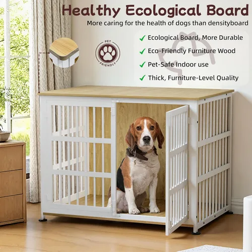 Miniatura 3 de Jaula para perros de 41 pulgadas, jaulas para perros de razas grandes, para interiores de madera, mesa auxiliar, jaula combinada de interior Roble