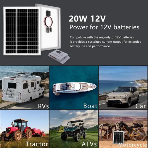Miniatura 7 de Kit de panel solar de 20 W, 12 voltios, cargador de batería solar con controlador de carga de 10 A para caravana, barco, automóvil, remolque