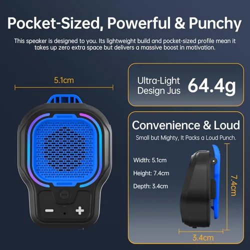 Miniatura 6 de Altavoz Bluetooth portátil, altavoz inalámbrico portátil con clip magnético, mini altavoz de sonido de alta fidelidad con 3 modos de luz, micrófono